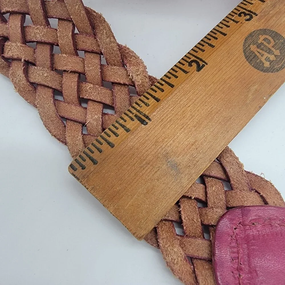 Pair Of 80s Genuine Leather Braided Woven Women's Belts Sz M‎ 37